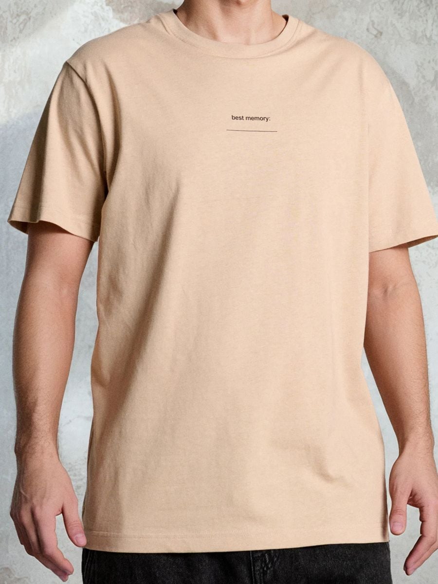 T-shirt in cotone con scritta - beige - SINSAY