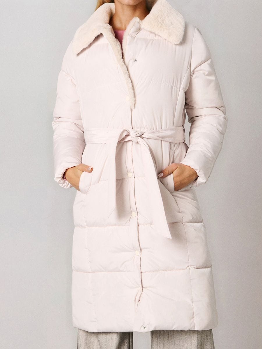 Mantel mit Bindegürtel - Creme - SINSAY