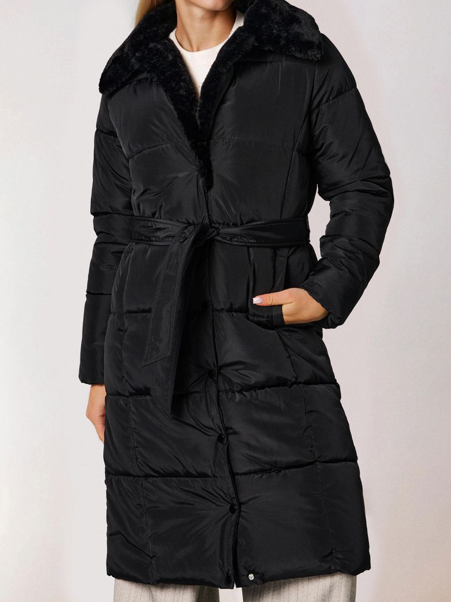 Seotava vööga mantel - must - SINSAY