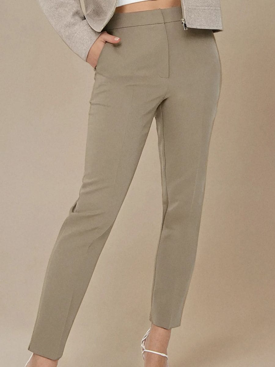 Pantaloni la dungă - verde-închis - SINSAY