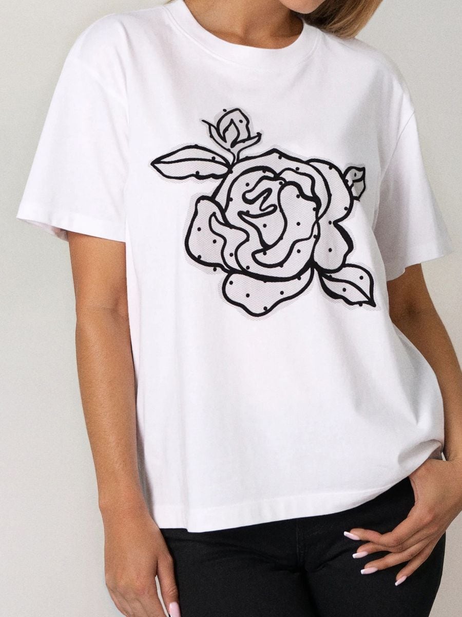 Ohlapna majica s potiskom - bela - SINSAY