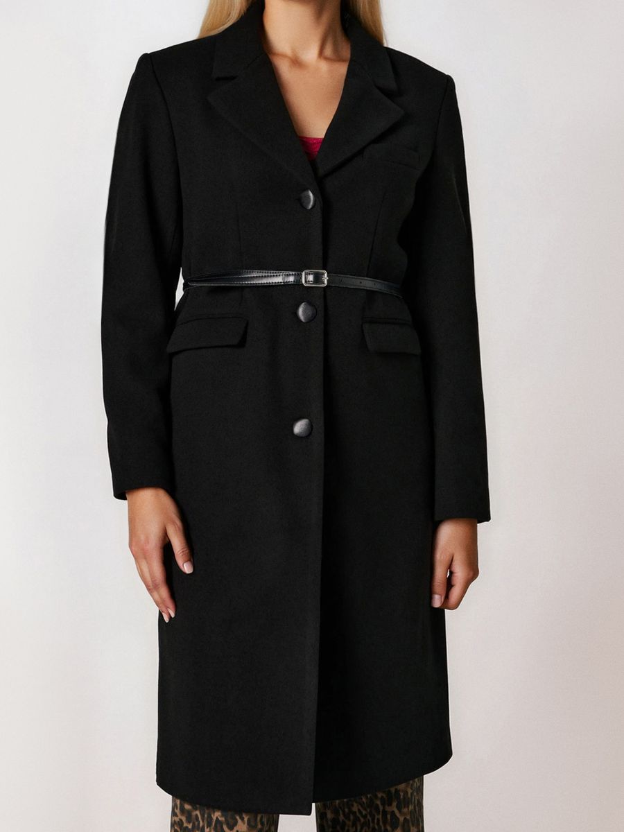 Kabát s páskem k uvázání - černá - SINSAY