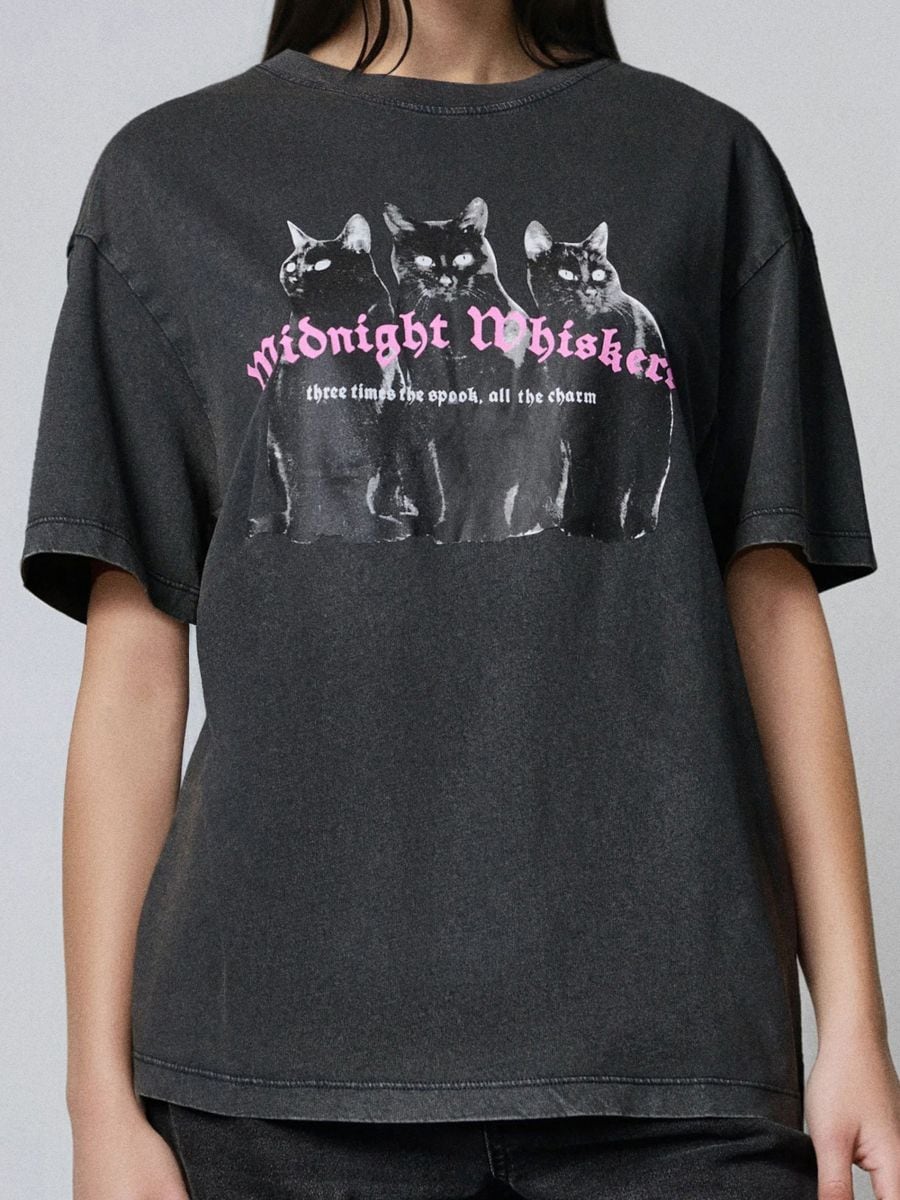 Pamučna majica sa printom - čeličnoljubičasto - SINSAY