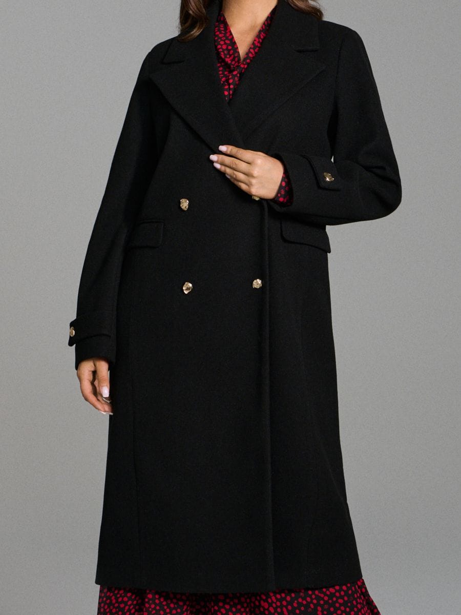 Palton cu rând dublu de nasturi și croi clasic - negru - SINSAY