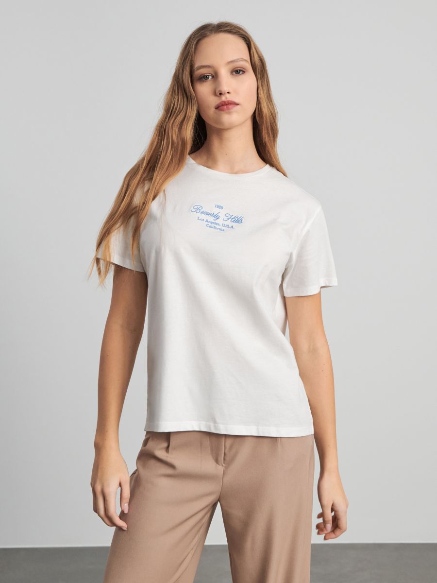 T-krekls ar apdruku - krēmkrāsa - SINSAY