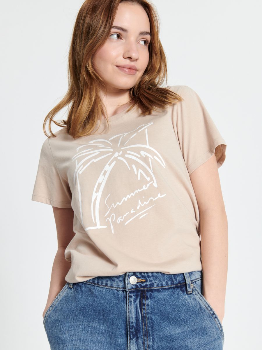 T-krekls ar apdruku - bēšs - SINSAY
