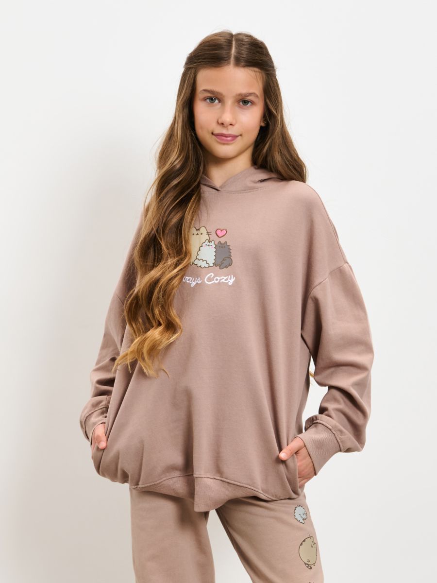 Суитшърт с качулка Pusheen the Cat - сиво-кафяво - SINSAY