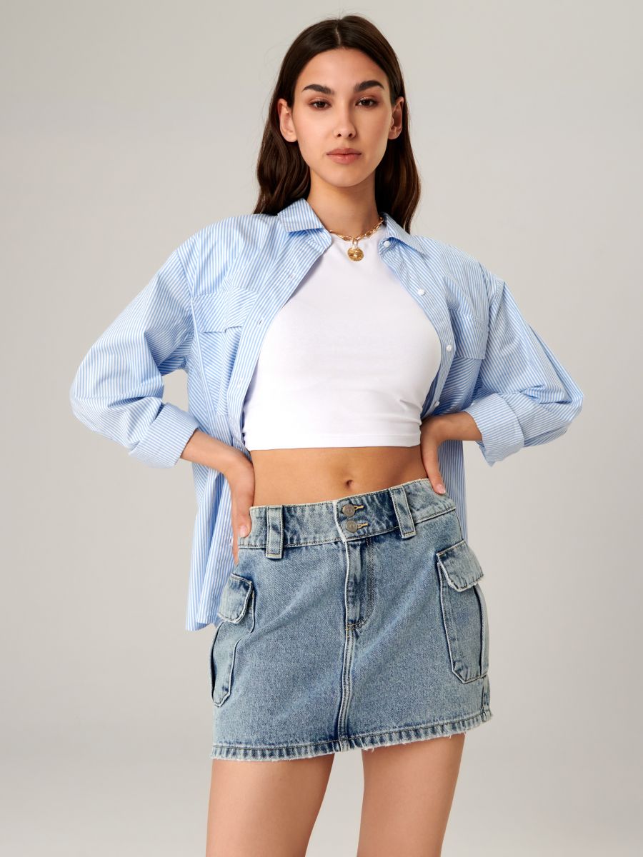 Spódnica mini jeansowa - niebieski - SINSAY