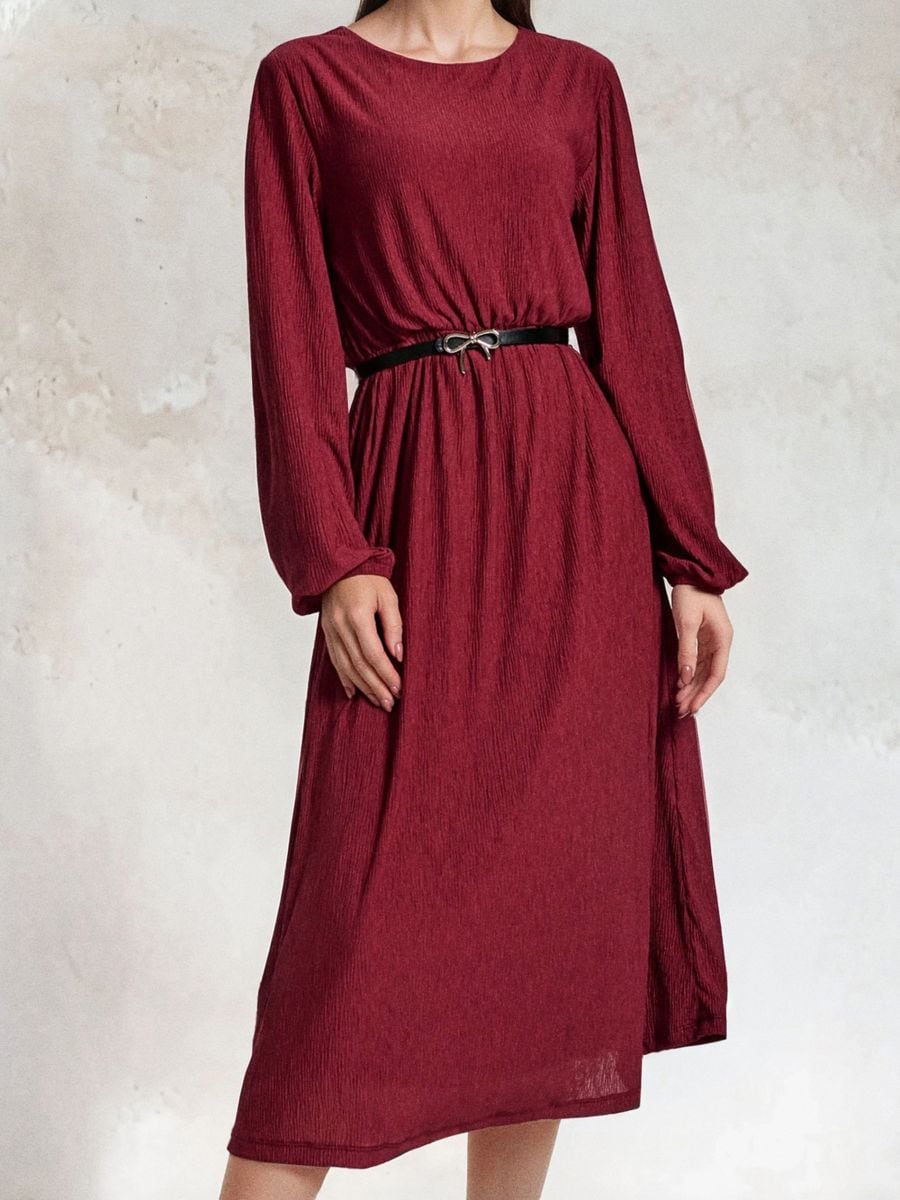 Kleit dekoratiivse vööga - veinipunane - SINSAY