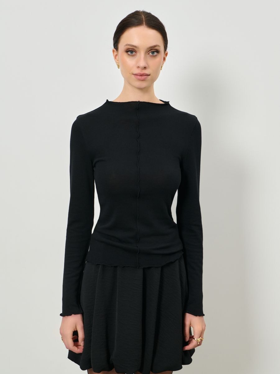 Топ з оборками - чорний - SINSAY