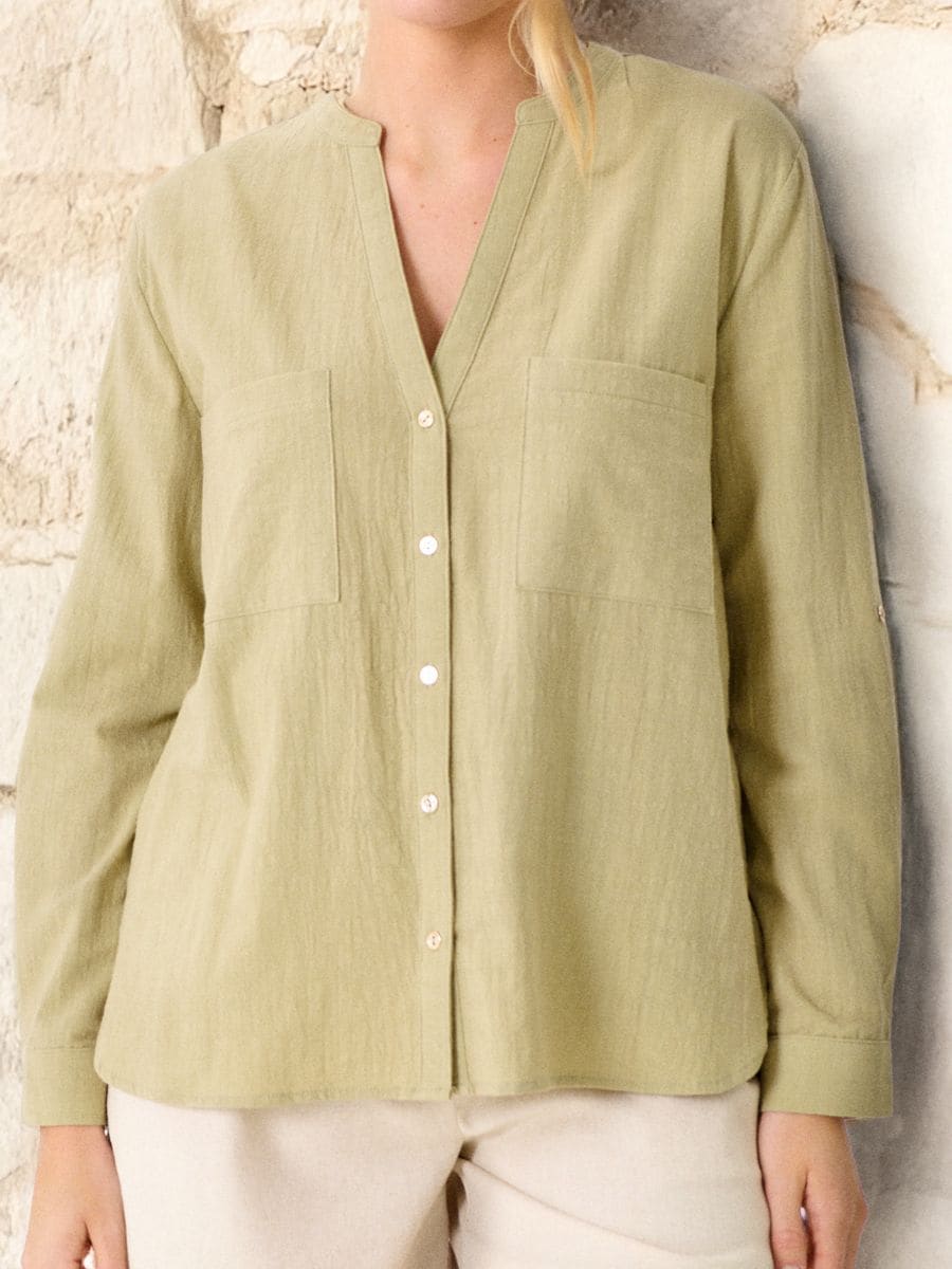 Cotton shirt with long sleeves - зeлeн - SINSAY