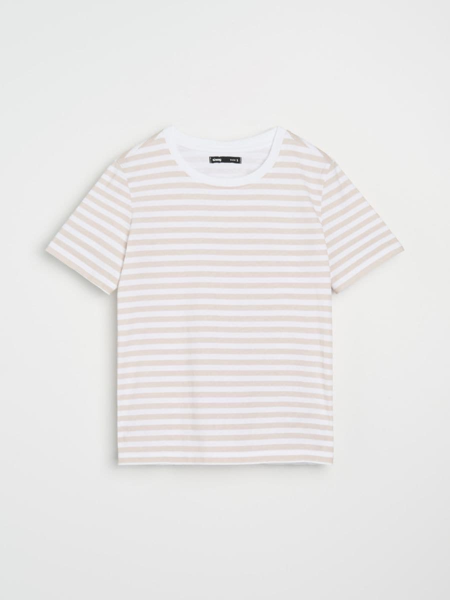 Tricou din bumbac în dungi - bej - SINSAY