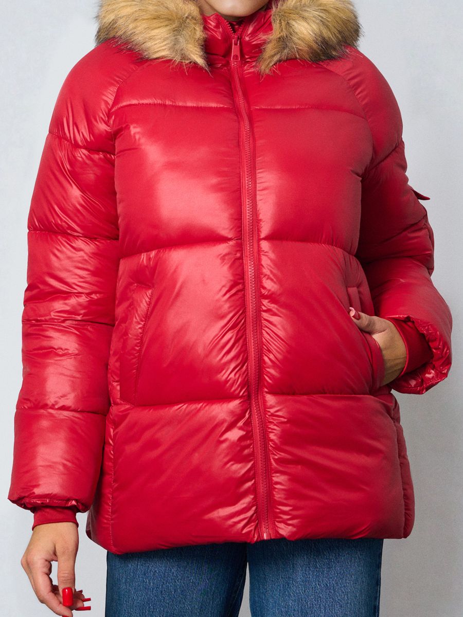 Квітована куртка puffer - червоний - SINSAY