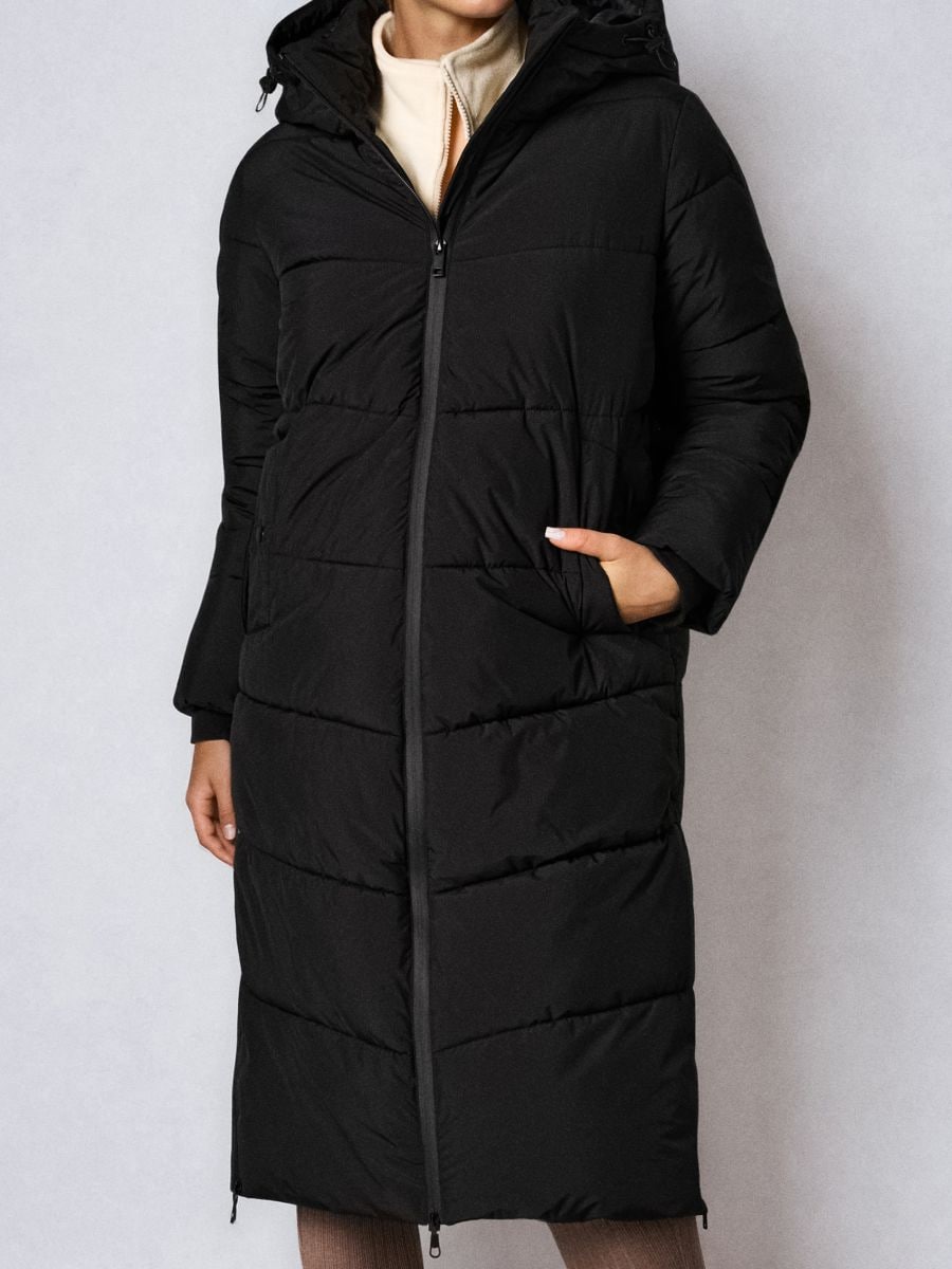 Postavljeni kaput sa kapuljačom - crno - SINSAY