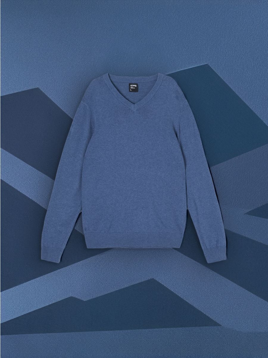 Bombažen pulover - modra - SINSAY