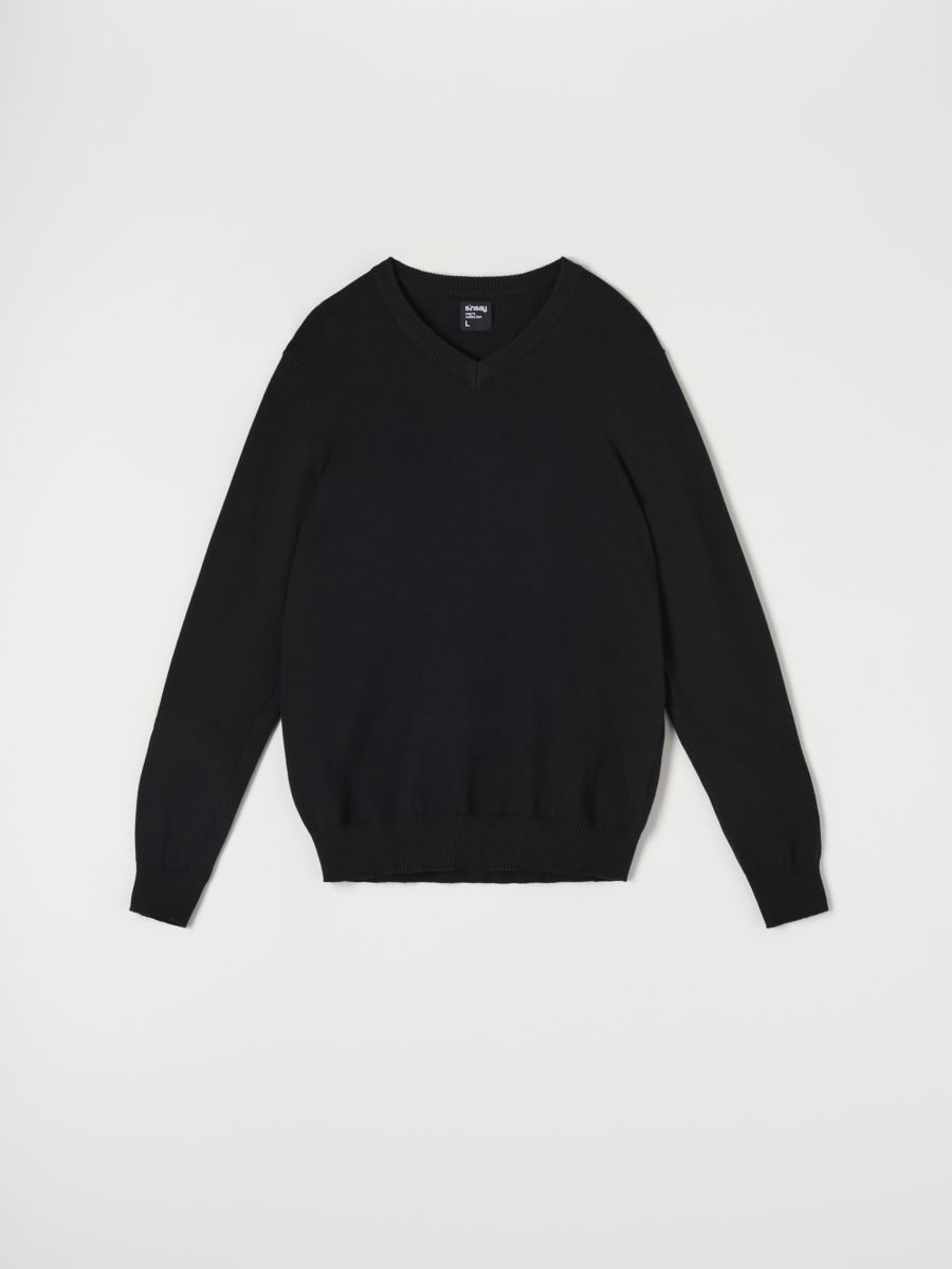Bombažen pulover - črna - SINSAY