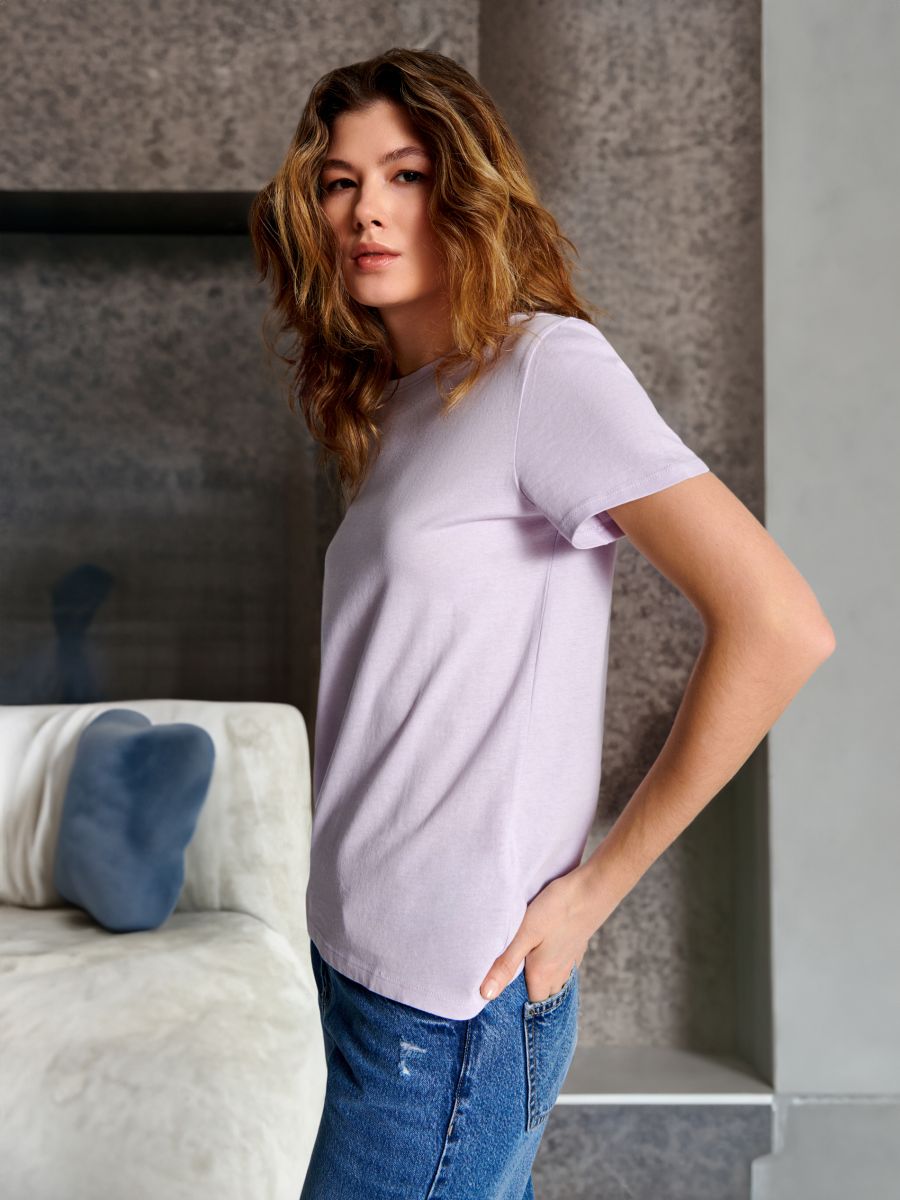 Bavlnené tričko - levanduľová - SINSAY