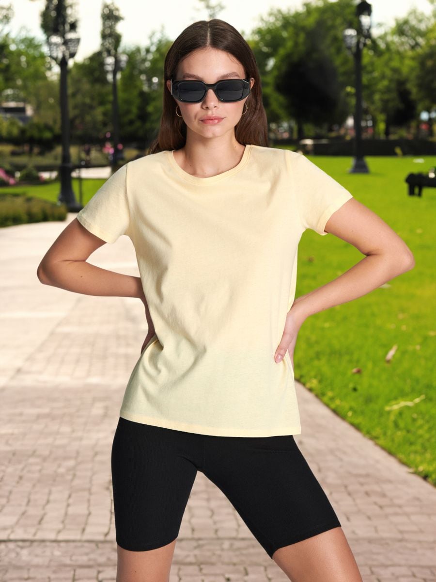 Βαμβακερή μπλούζα - ανοιχτο κιτρινο - SINSAY