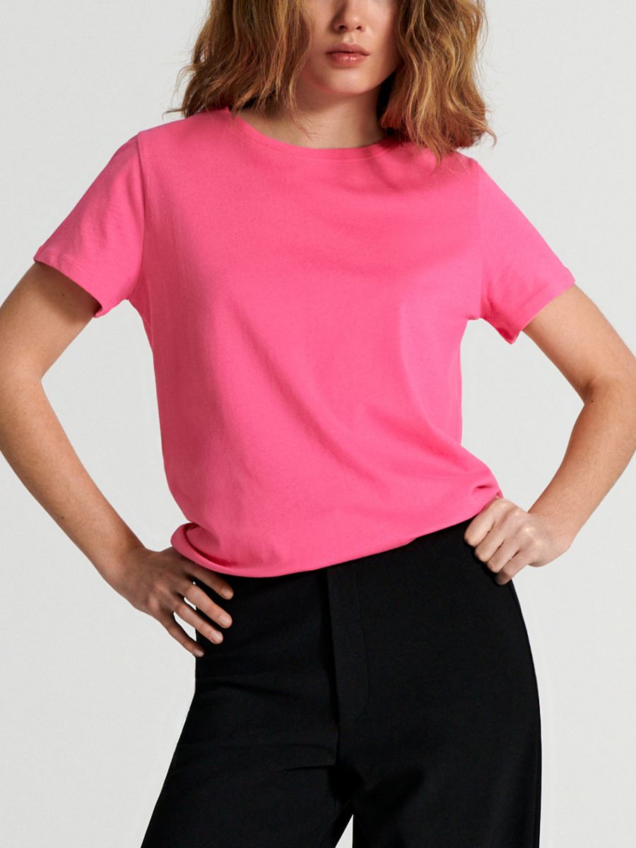 Бавовняна футболка - яскраво-рожевий - SINSAY