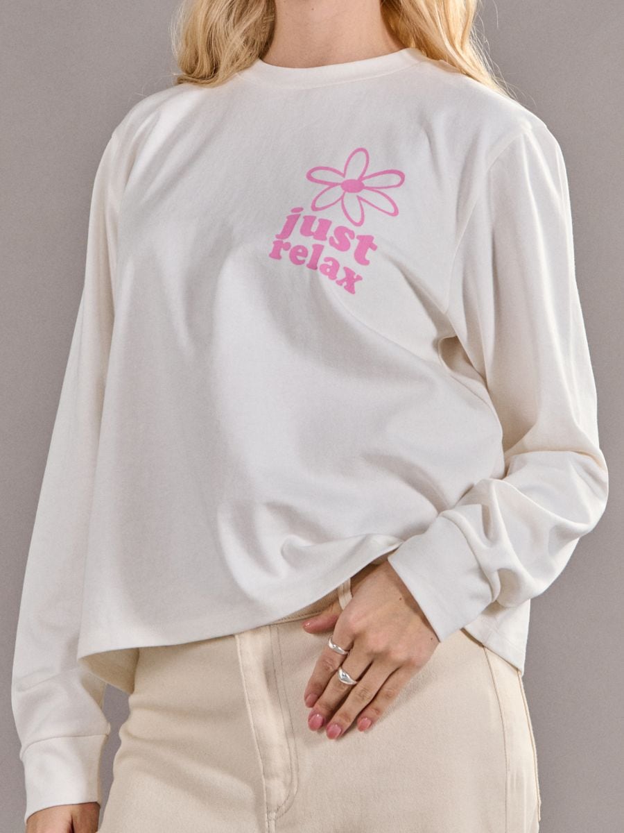 Tricou cu mânecă lungă - crem - SINSAY