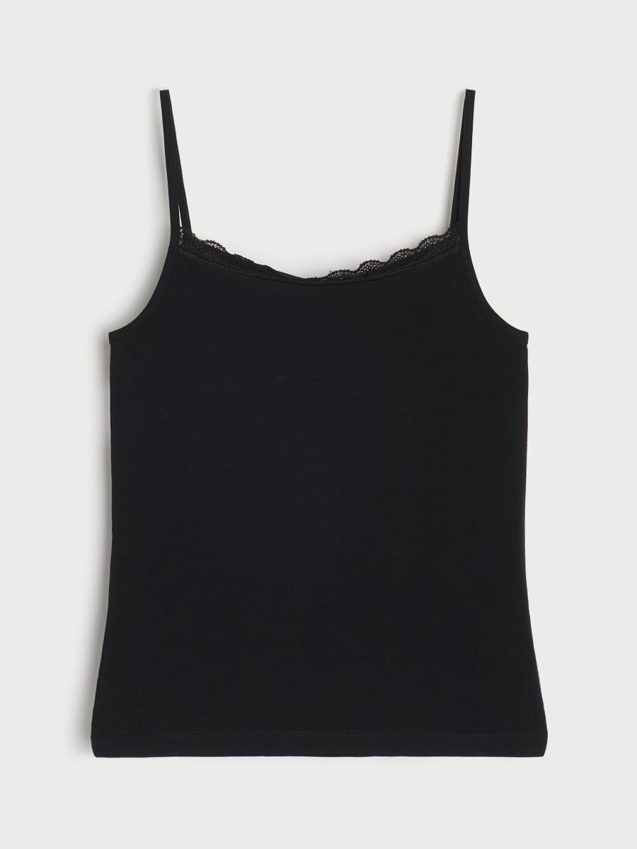 Top din bumbac - negru - SINSAY