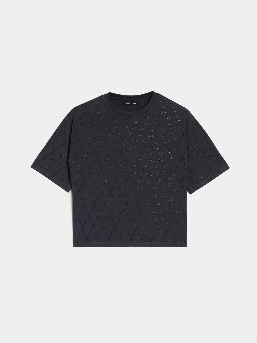 Bawełniana koszulka z krótkim rękawem - szary - SINSAY