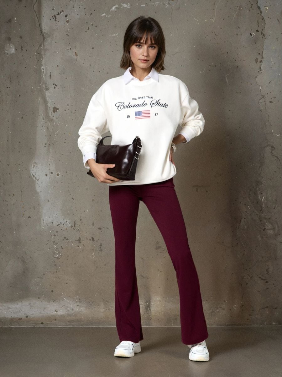 Spodnie dzwony casual - bordowy - SINSAY