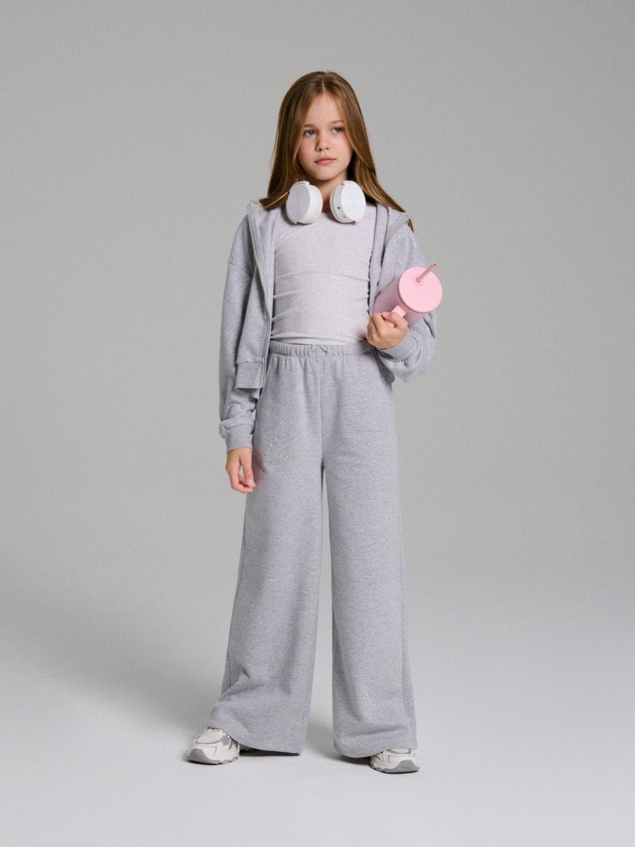 Tepláky se širokými nohavicemi - šedá - SINSAY