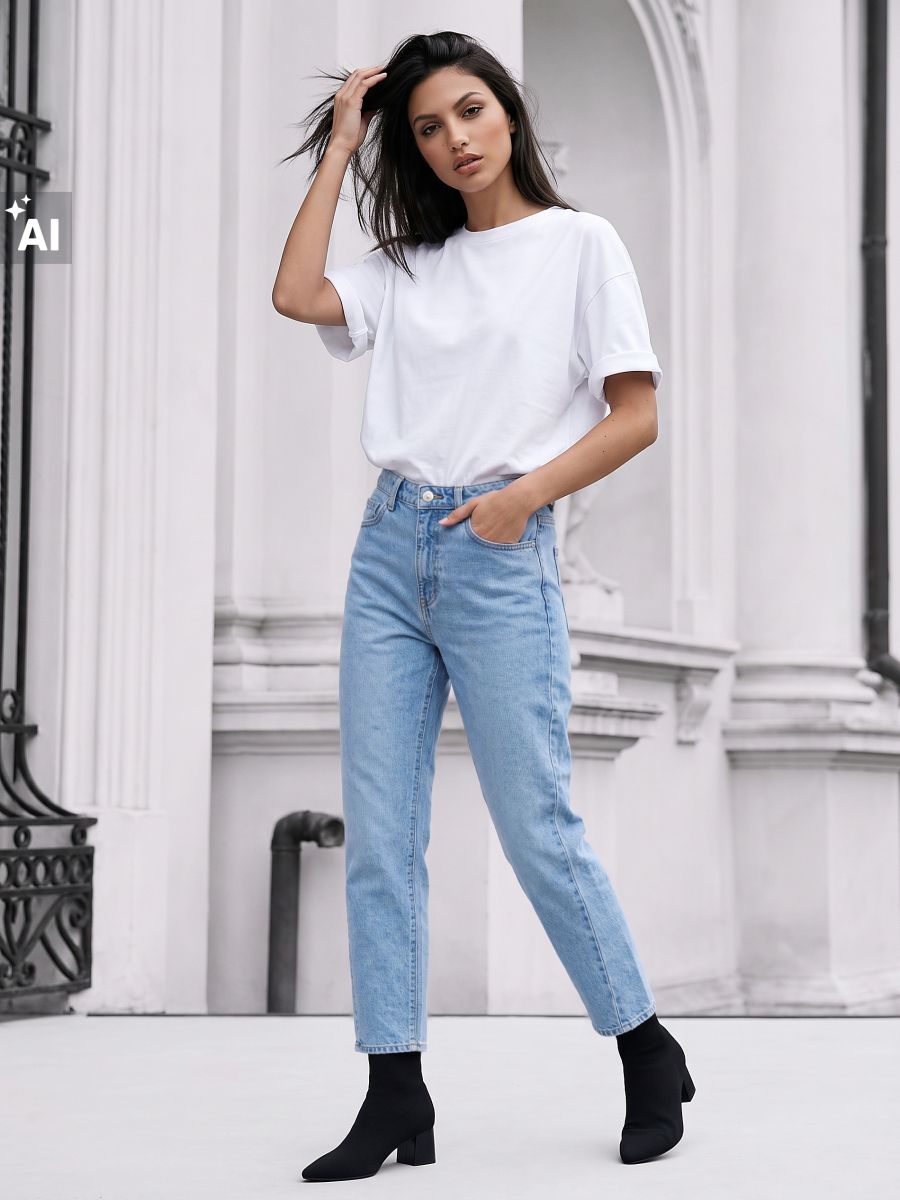 Jeansy mom fit z efektem sprania Jeansy mom fit z efektem sprania - niebieski - SINSAY