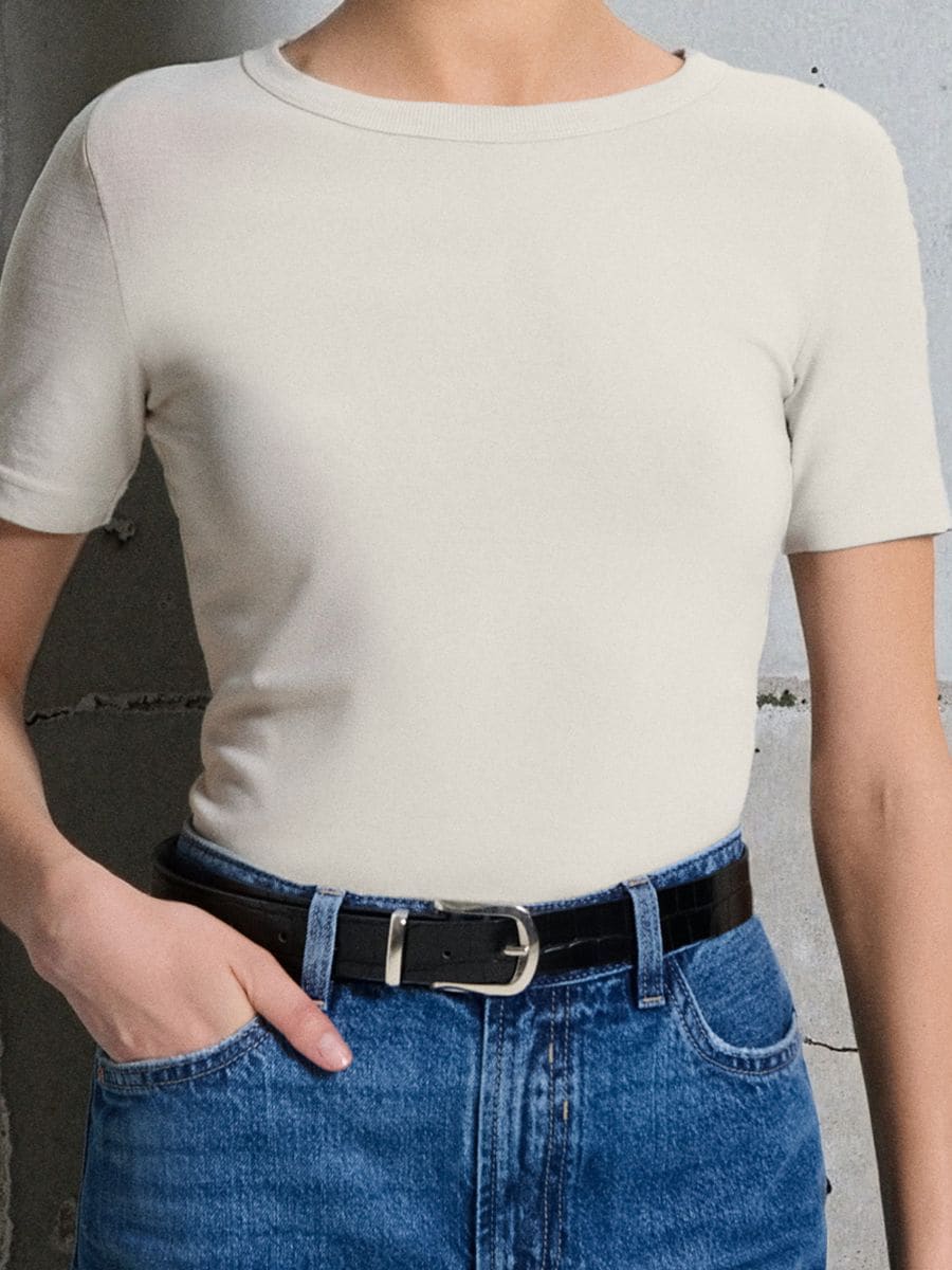 Tricou din bumbac basic - crem - SINSAY