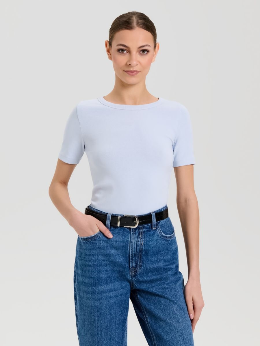 Puuvillane T-särk Basic - helesinine - SINSAY
