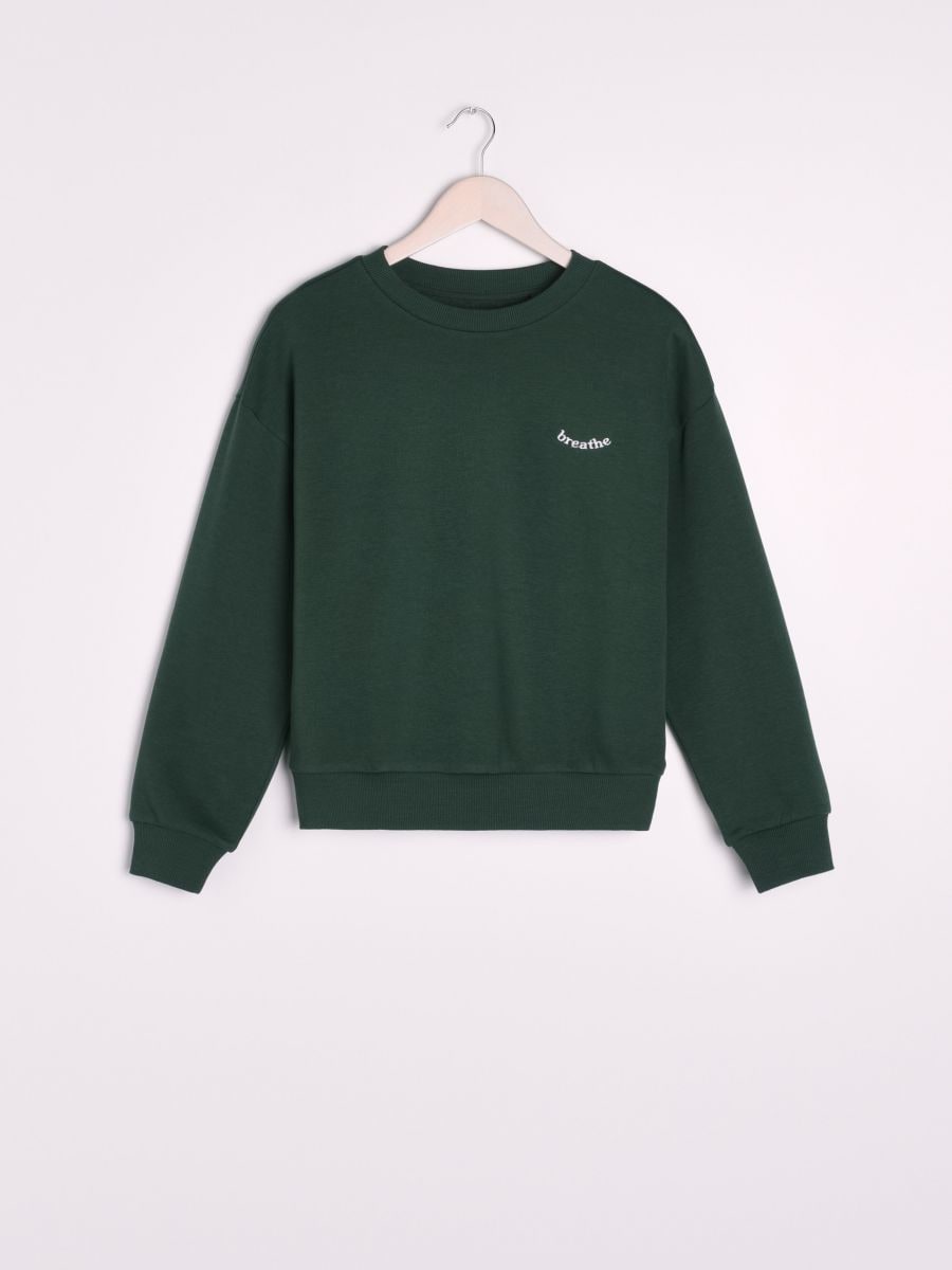 Sweatshirt with embroidery - dark green - SINSAY