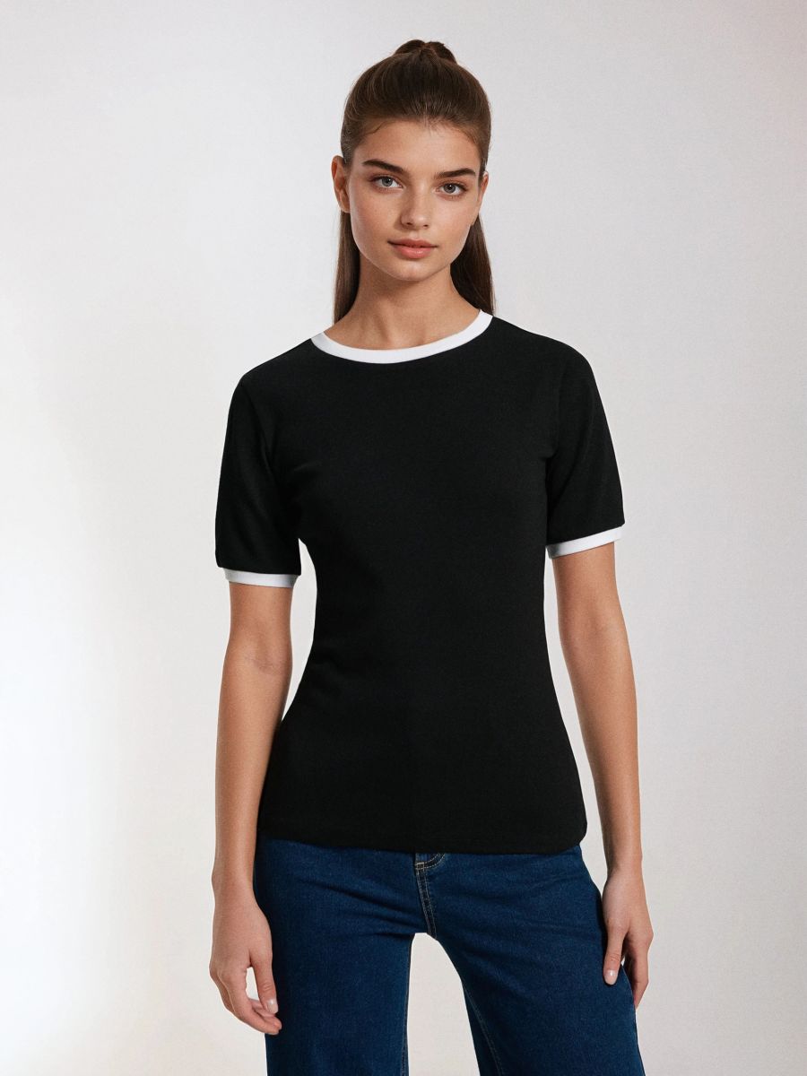 Baumwoll T-Shirt - Schwarz - SINSAY