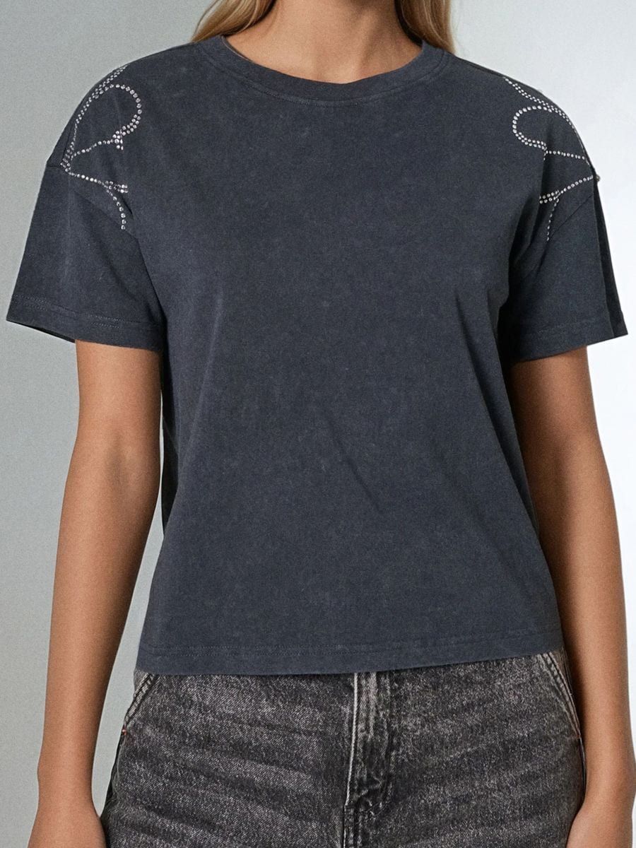 Tricou din bumbac cu efect de prespălare - gri-închis - SINSAY