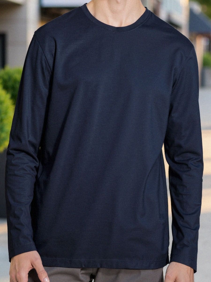 Tricou din bumbac, cu mânecă lungă - bleumarin - SINSAY