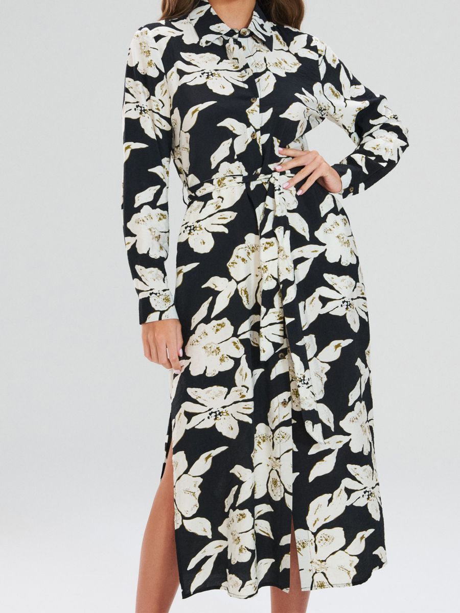 Gemustertes Kleid - Schwarz - SINSAY