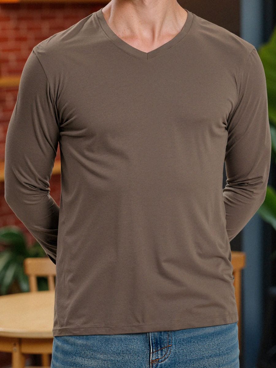 Βαμβακερό basic μπλουζάκι - σκουρο καφε - SINSAY