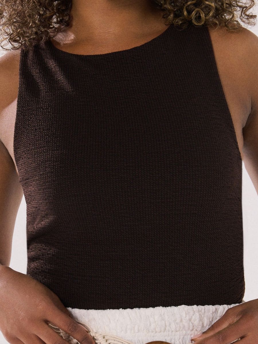 Top cu drapaje - maro-închis - SINSAY