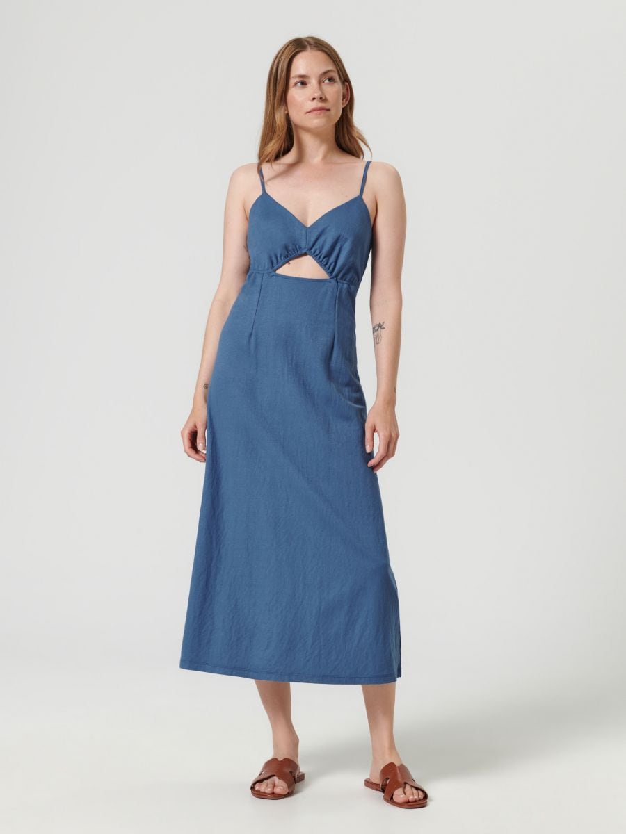 Midi φόρεμα με λεπτές τιράντες - μπλε - SINSAY