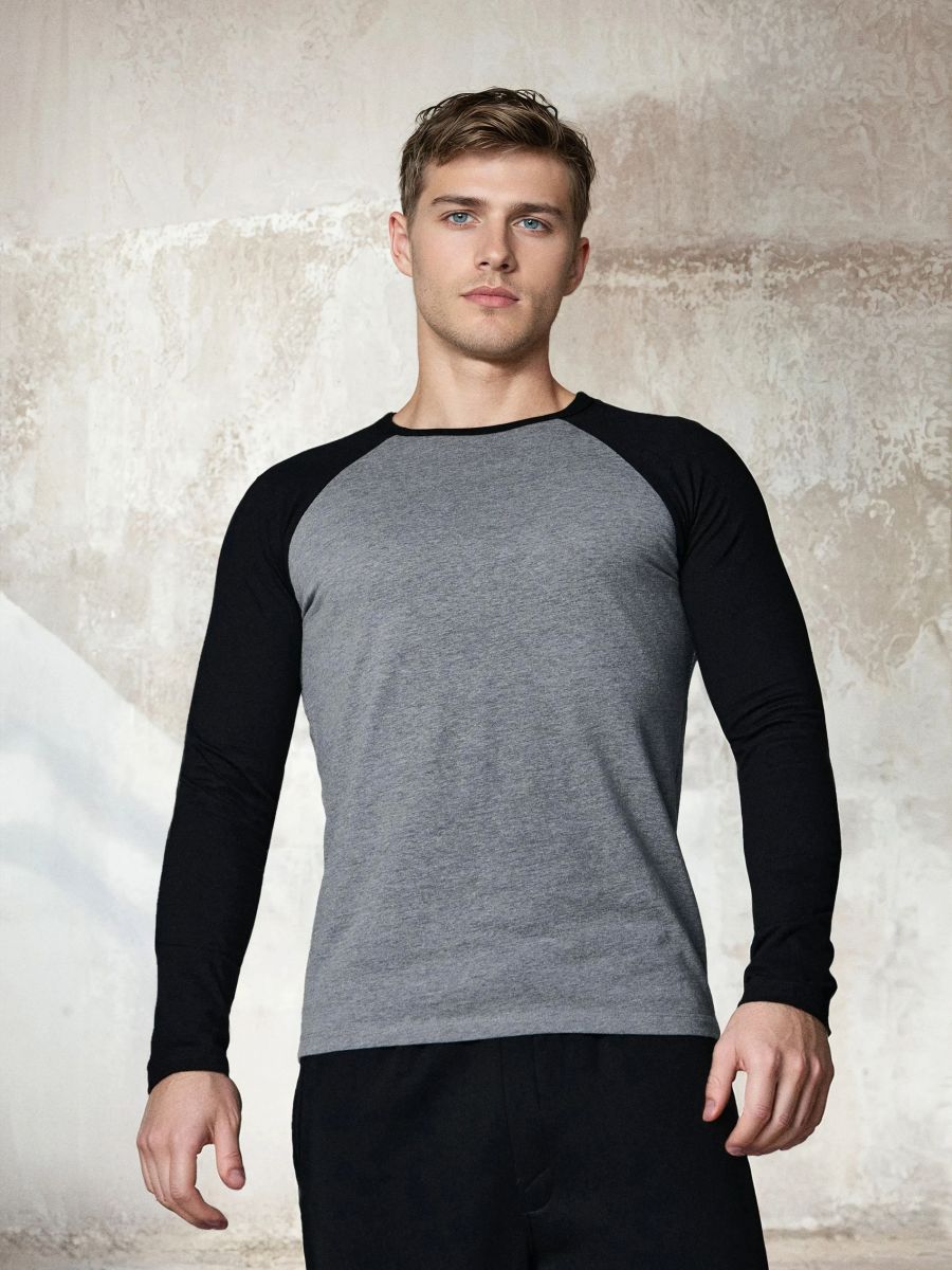 Tricou din bumbac cu mâneci lungi - gri deschis - SINSAY