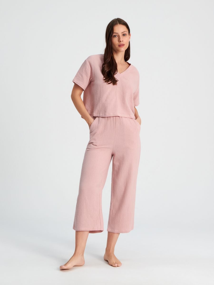 Set pijama din bumbac - roz-pudră - SINSAY