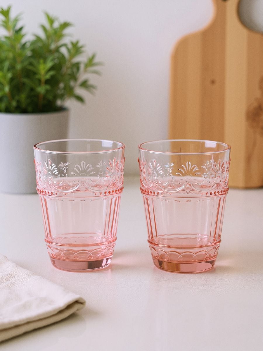 Szklanki z wytłaczanym wzorem 2 pack - różowy - SINSAY