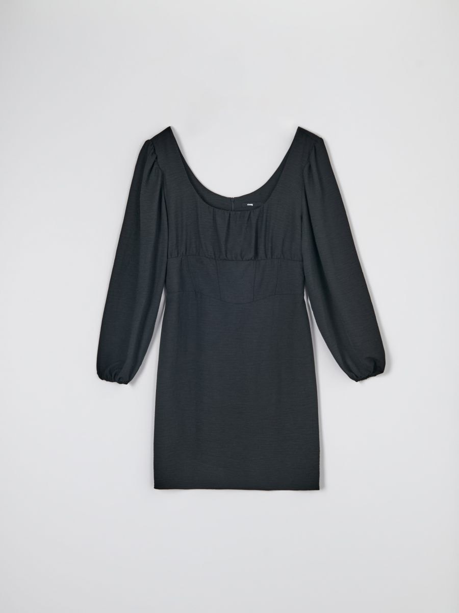 Mini haljina puf-rukava - crno - SINSAY