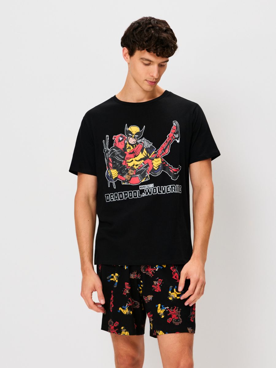 Pamukna dvodijelna pidžama s printom Deadpool & Wolverine - crno - SINSAY