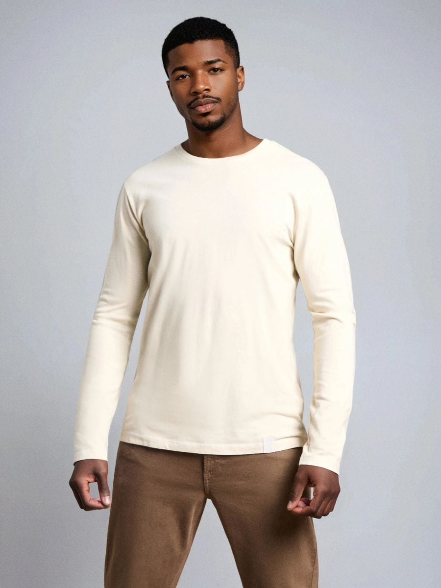 Памучна основна маичка - кремаста - SINSAY