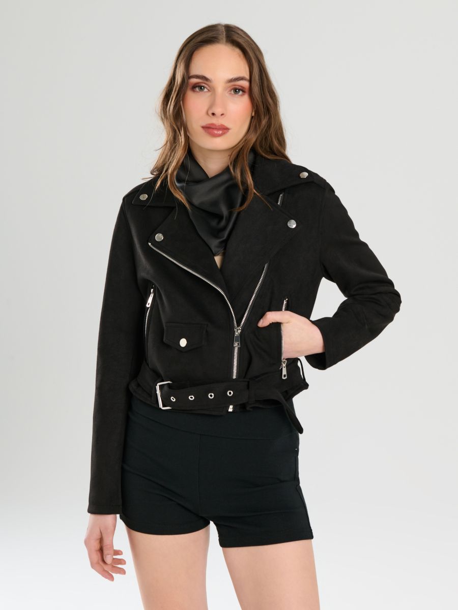 Biker jakna s pasom - črna - SINSAY