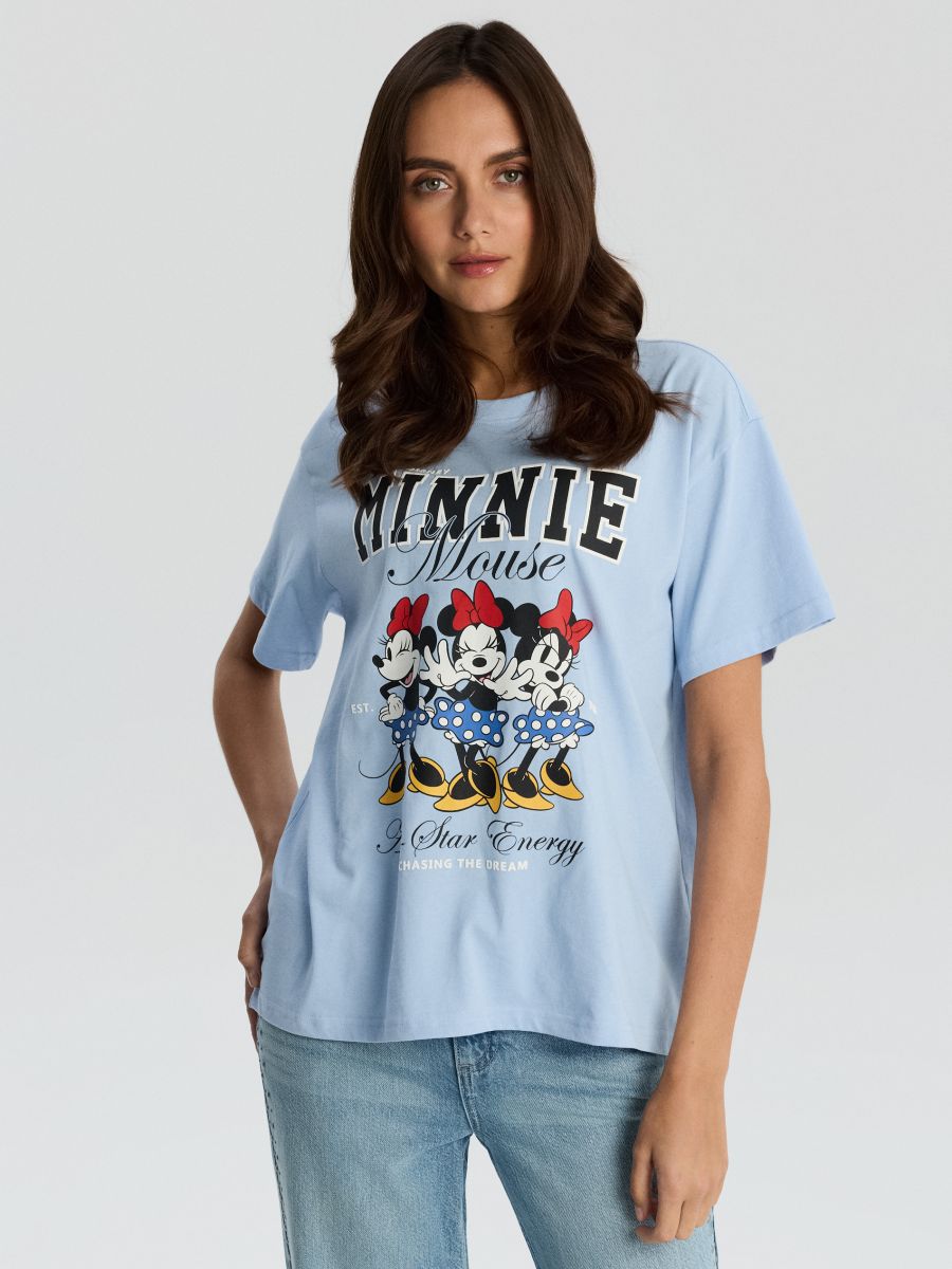 Бавовняна футболка з принтом Minnie Mouse - блакитний - SINSAY