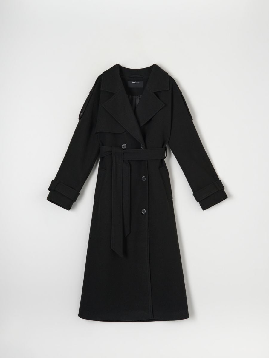 Dvouřadý kabát v klasickém provedení - černá - SINSAY