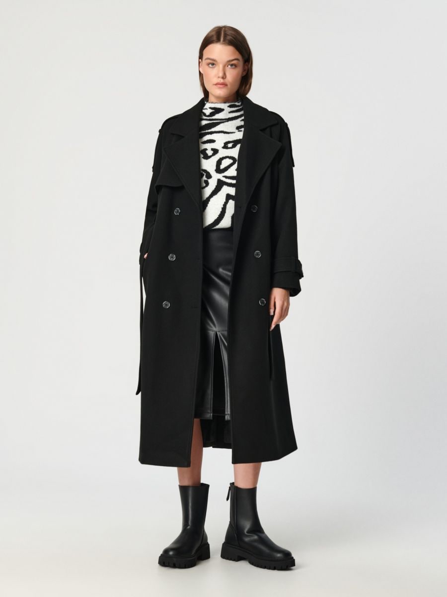 Двобортне пальто класичного фасону - чорний - SINSAY