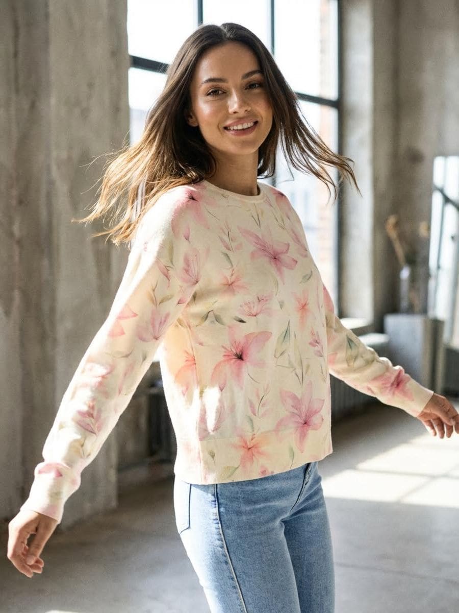 Pulover din vâscoză cu model floral - multicolor - SINSAY